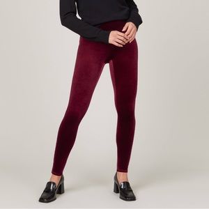 Spanx Rich Burgundy Velvet Leggings Size Small